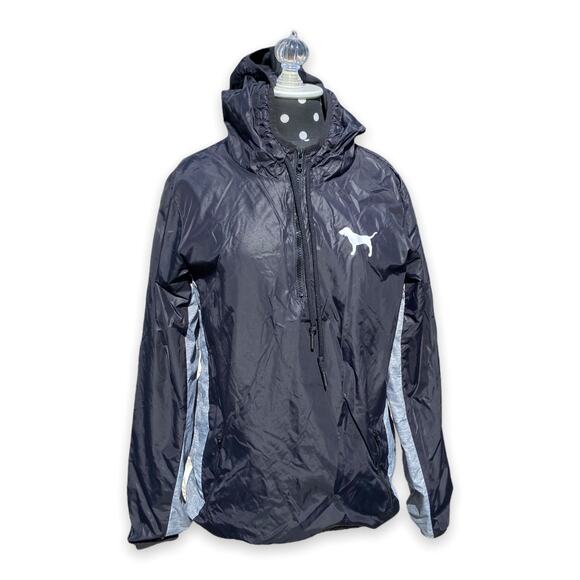 PINK Victoria's Secret Womens‎ Windbreaker Black Gray Quarter Zip Pullover XS S - Picture 2 of 6